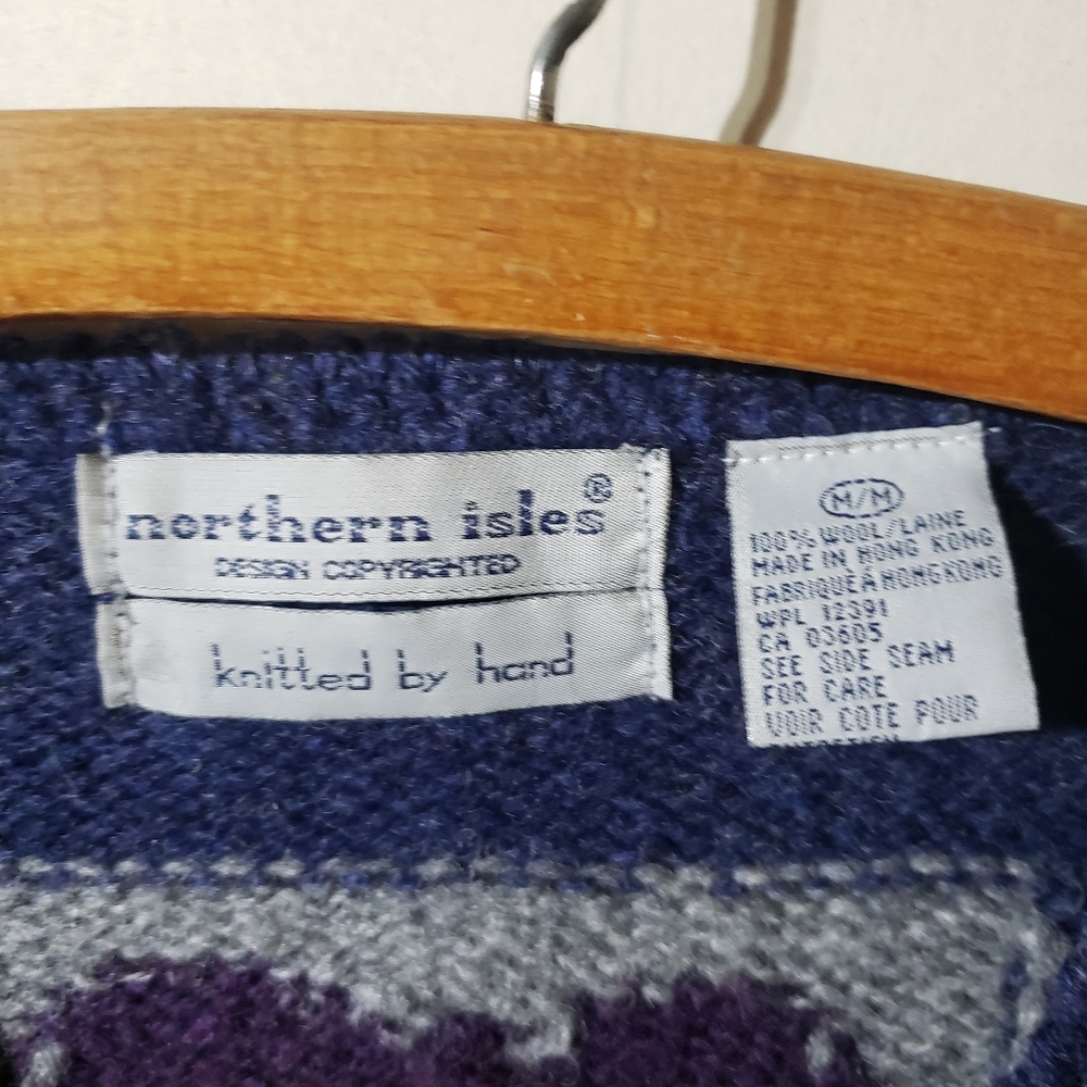 Signatures by Northern Isles Wool Handknit Patchwork Wool Cardigan Sweater, sz M - Picture 6 of 14